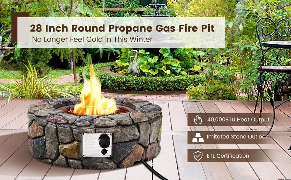 28 Inch Round Propane Gas Fire Pit